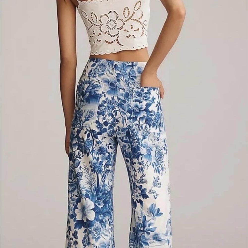 Maeve Blue Floral Wide Leg Pants - Picture 3 of 7